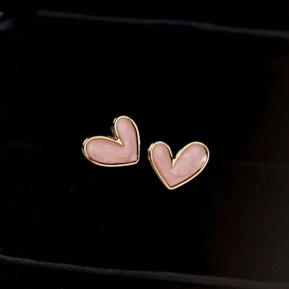 Pink Hearts Stud Earrings Yellow Gold Tone Fashion Jewelry - Picture 7 of 9